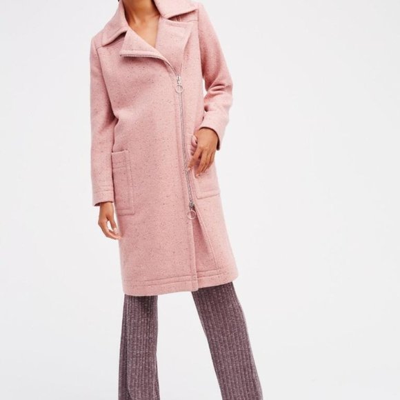 NWOT FREE PEOPLE PINK AUDREE OVERCOAT sz M - Picture 2 of 7